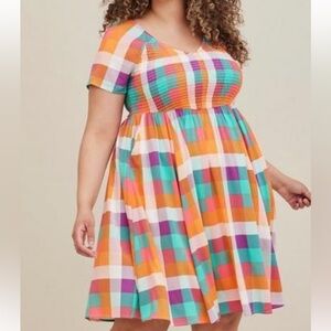 Torrid EUC Mini Challis Smocked Short Sleeve Skater Dress Plaid Women's Size 4x